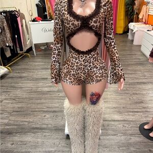 Leopard Print Cutout Romper